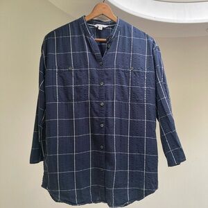 LL Bean Signature | Navy Blue Windowpane Blouse
